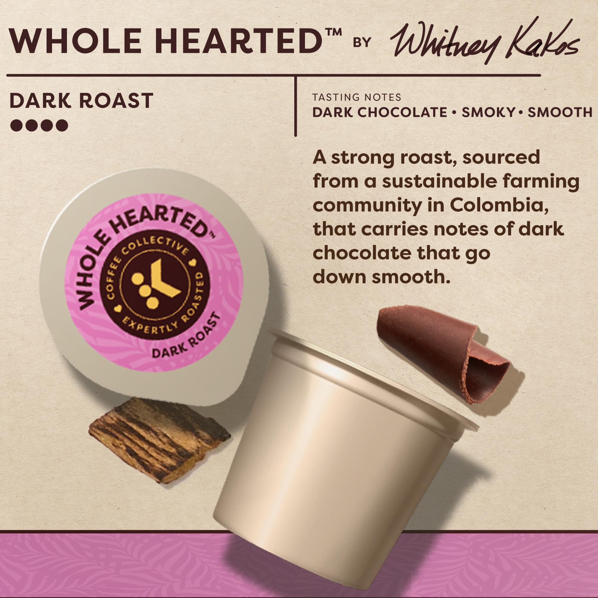 Close-up of Whole Hearted grounds with refined grind technique for fuller flavor in every cup.
