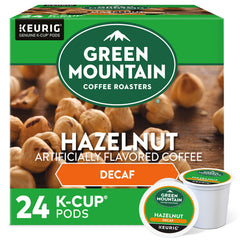 Keurig Green Mountain Hazelnut Decaf KCups for quick, flavorful coffee moments.