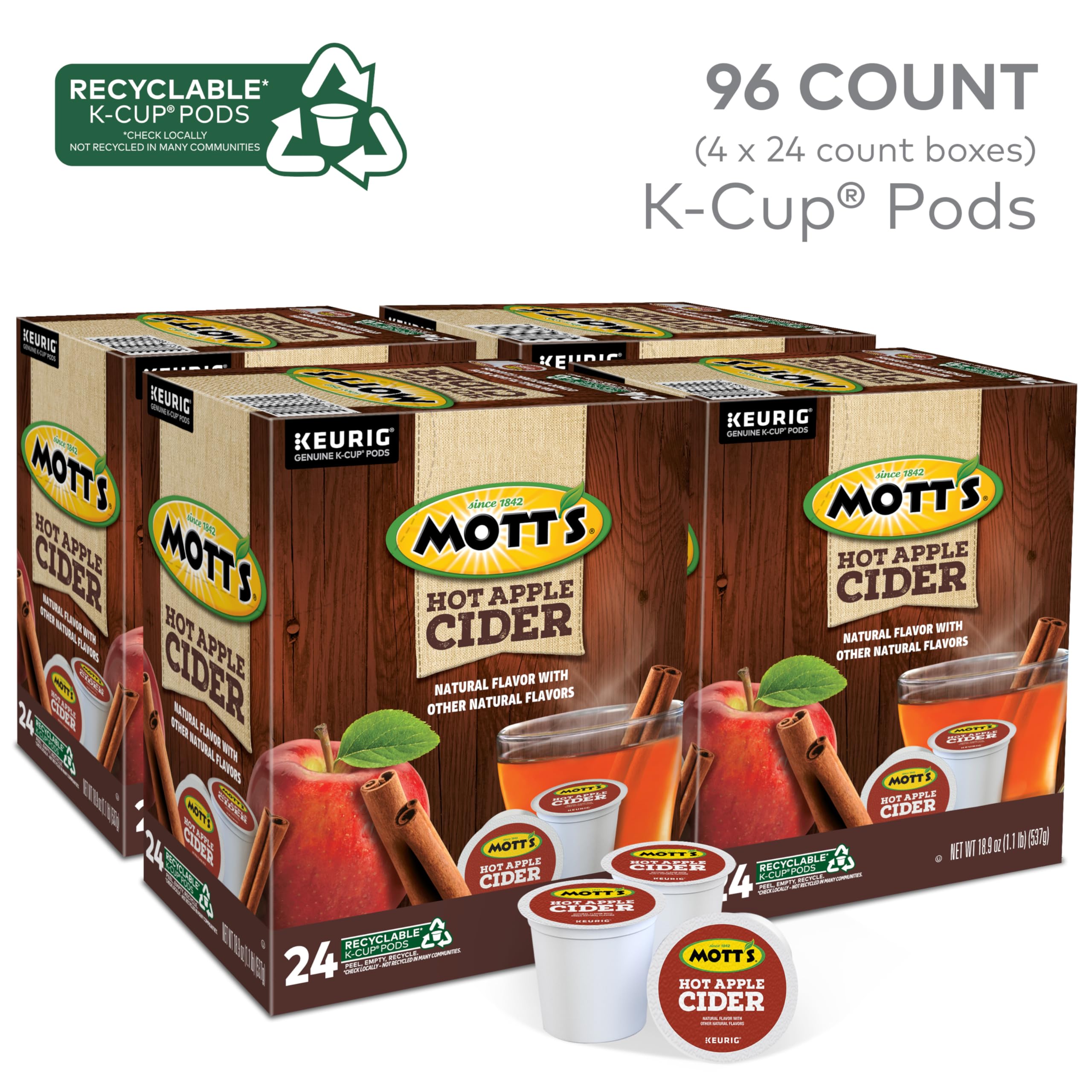 Close-up of Mott's Apple Cider pods inside the box for quick, cozy breaks