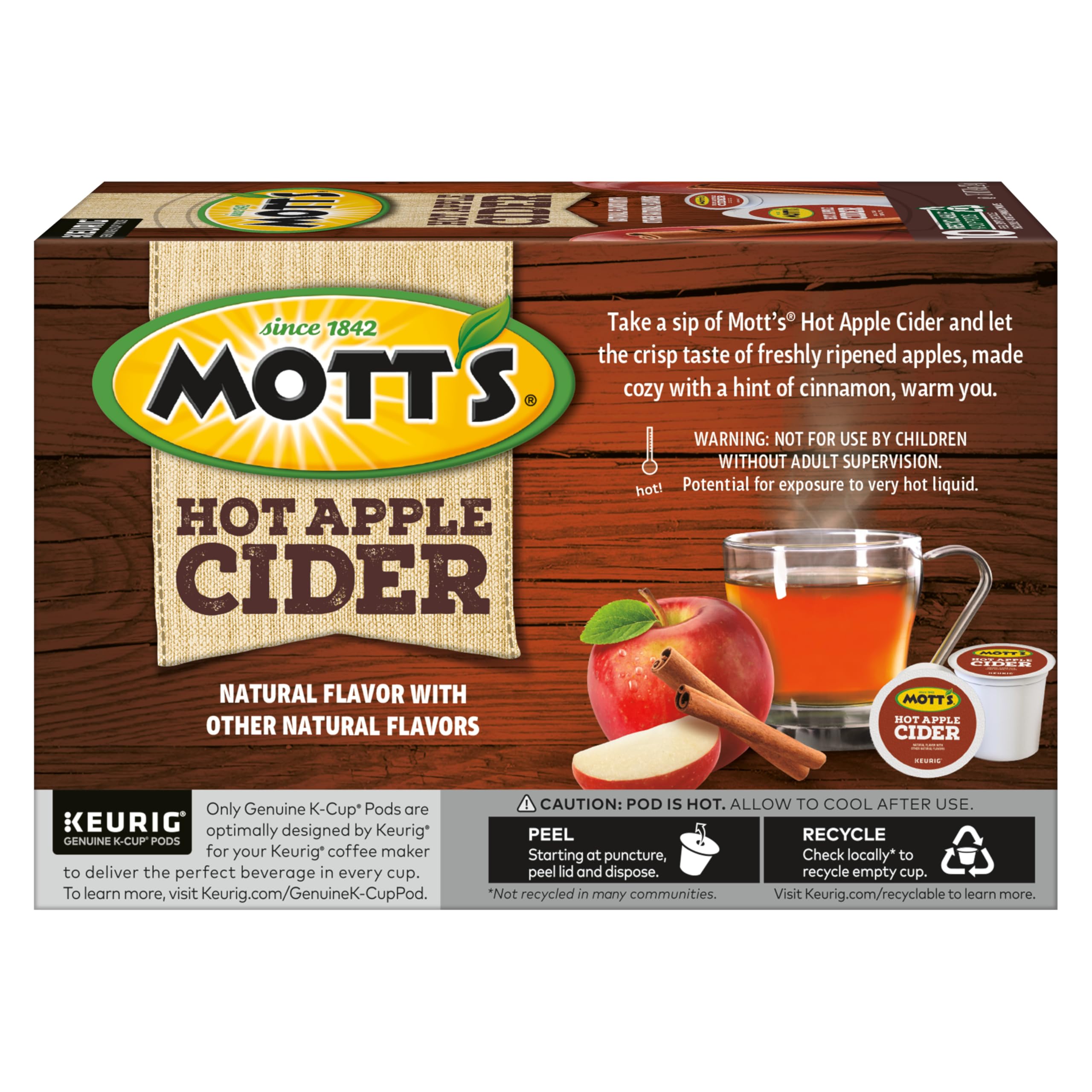 Recyclable Keurig K-Cup pods packaging supports easy disposal after enjoying cider.