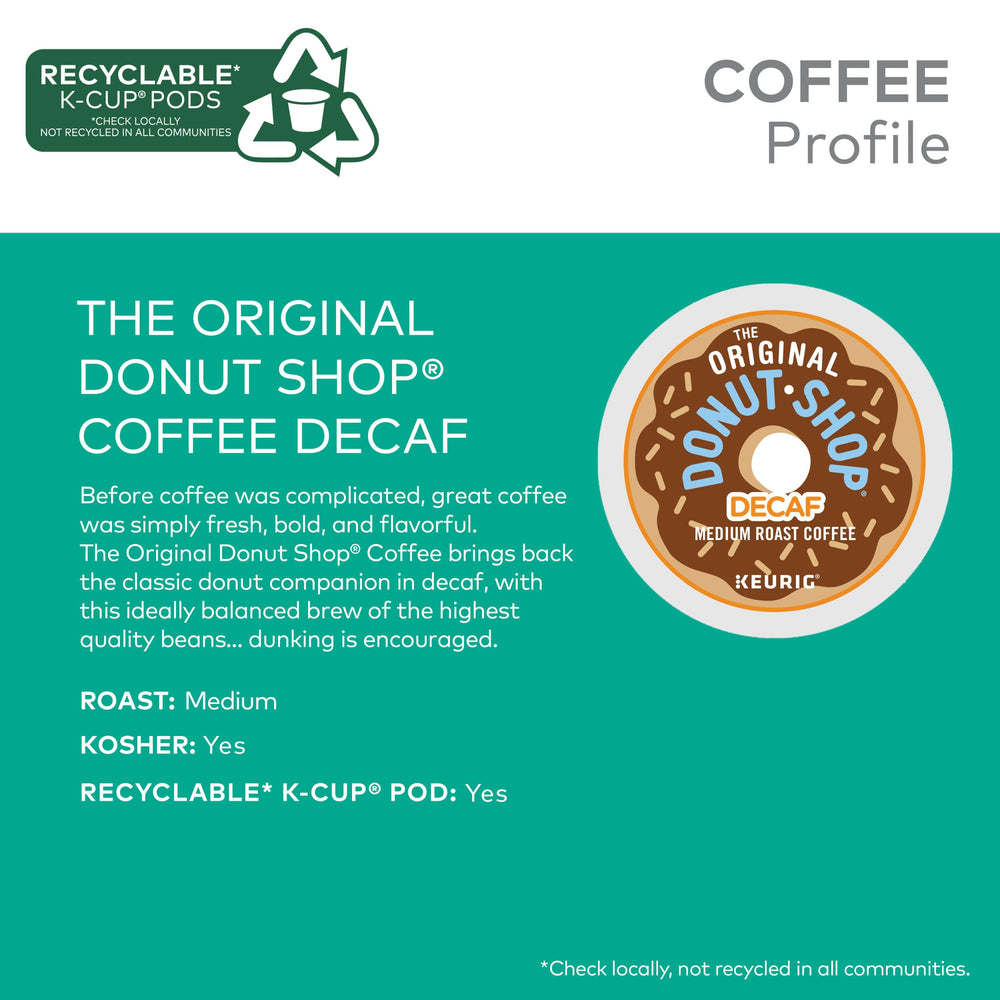 Keurig Original Donut Shop Decaf K-Cup pod stack showing pod design