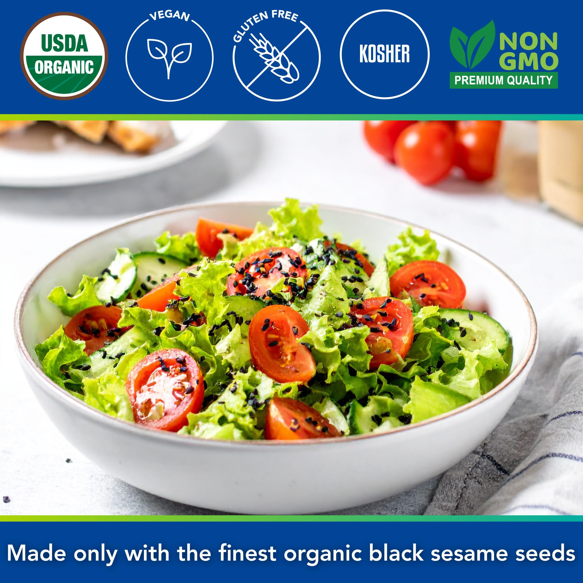 Kevala black sesame seeds provide vegan protein in recipes.