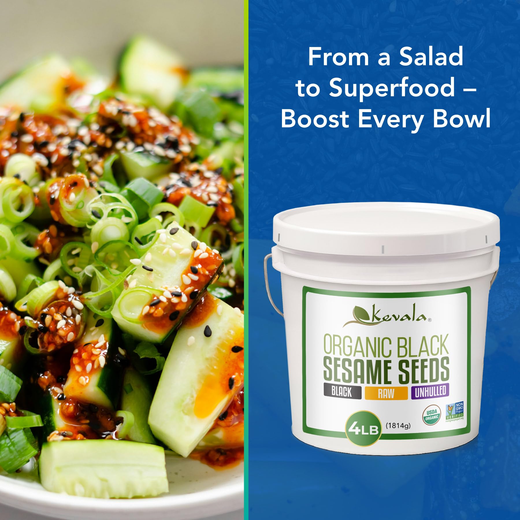 Kevala black sesame seeds used with noodles and sushi for authentic seasoning.