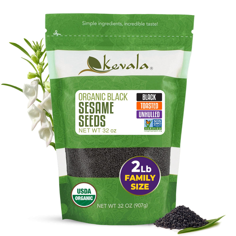 Kevala black sesame seeds in a bottle offer rich roasted aroma for baking