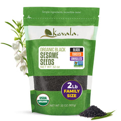 Kevala black sesame seeds in a bottle offer rich roasted aroma for baking