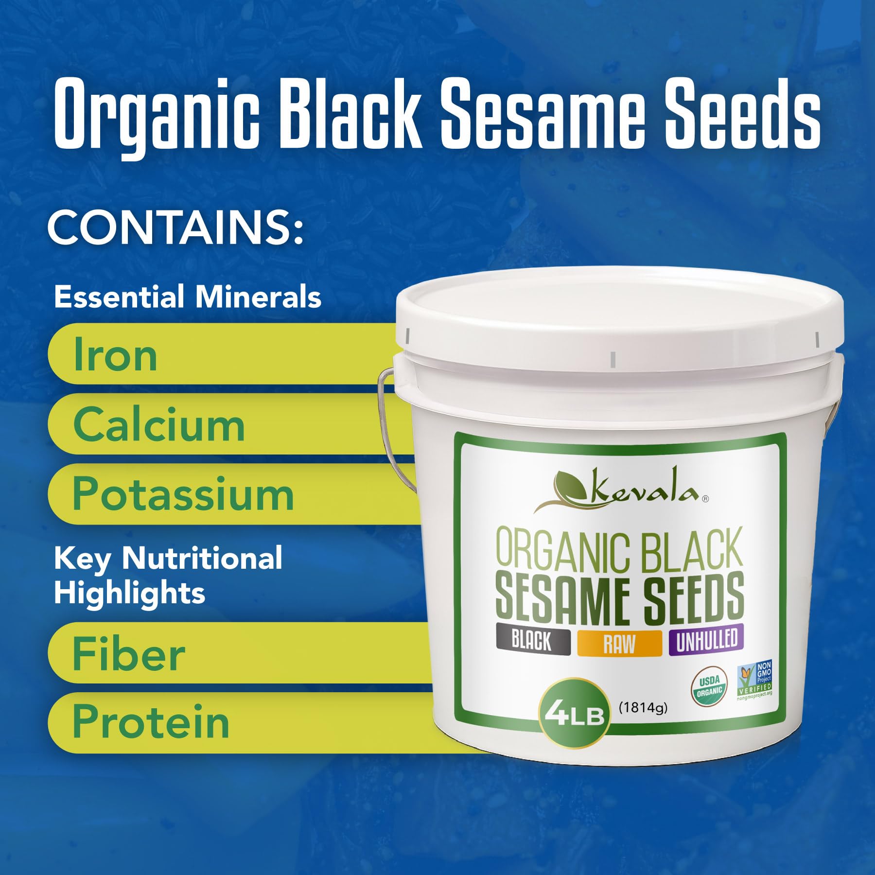 Kevala black sesame seeds roasted for deeper aroma and nuttier flavor.