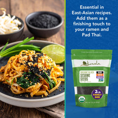 Kevala black sesame seeds sprinkled over a stir-fry for crunch