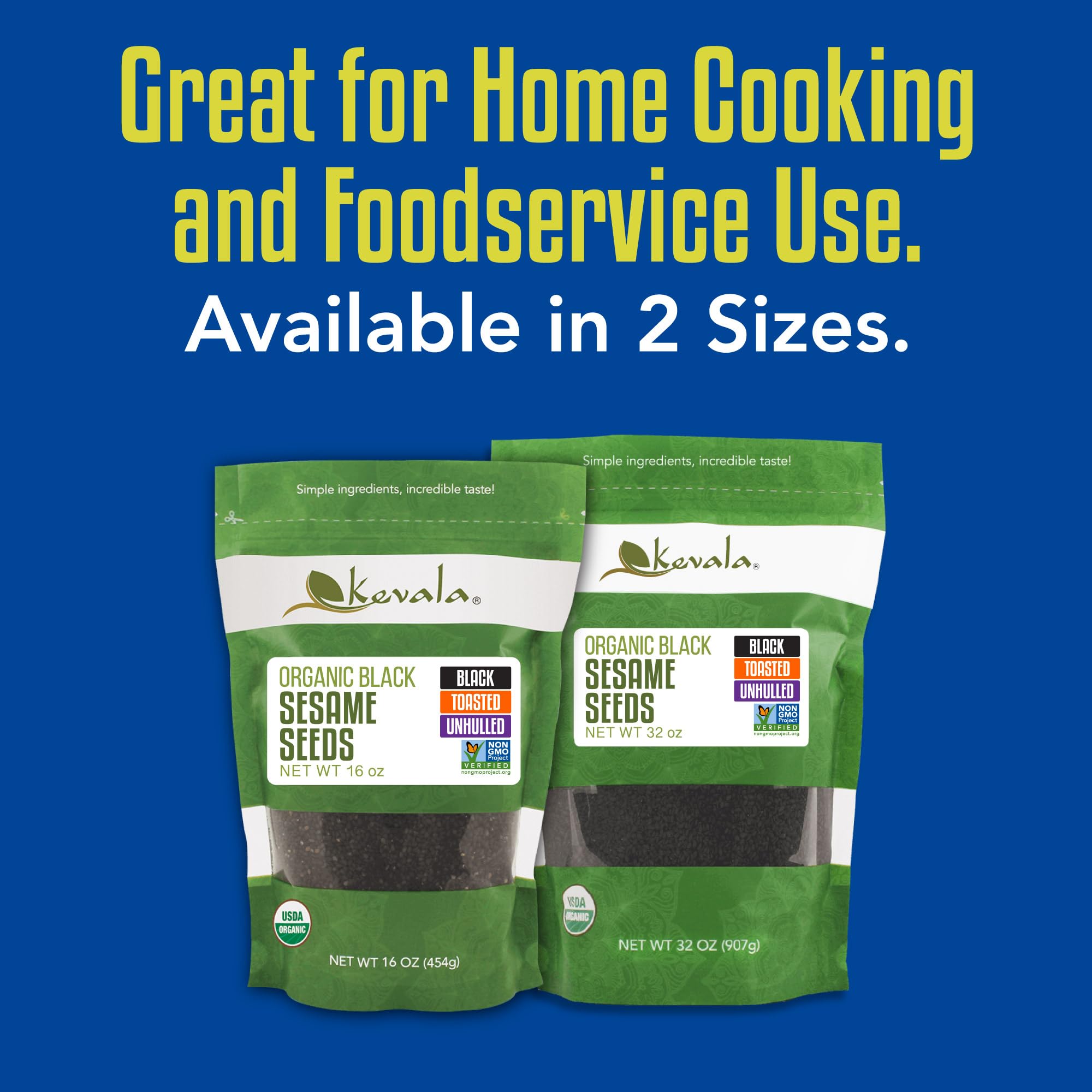 Kevala black sesame seeds on vegetables and rice add texture