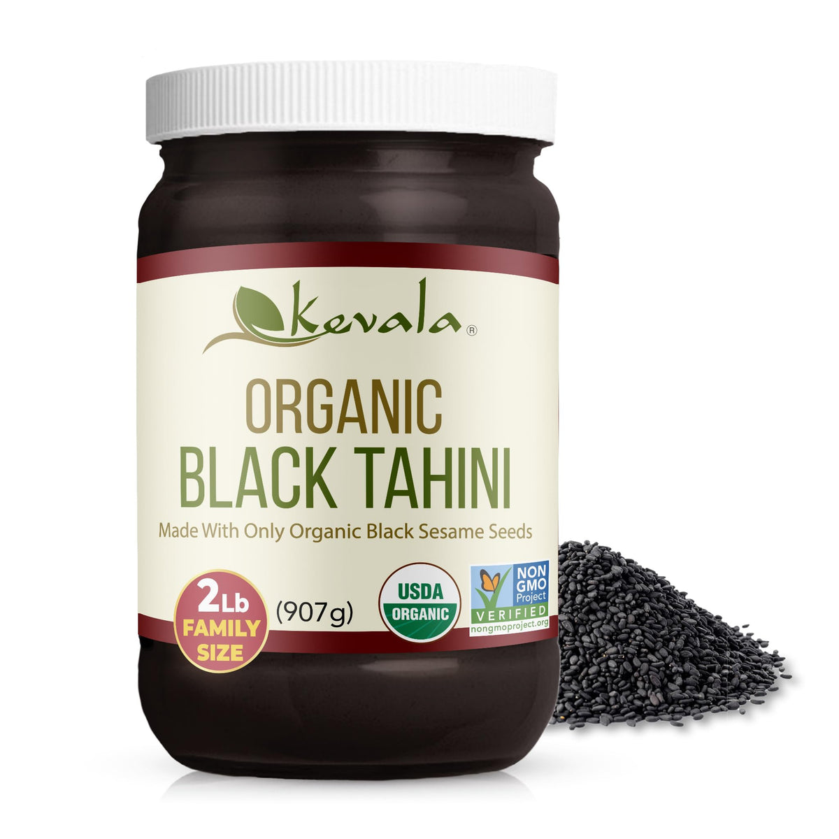 Kevala Black Tahini double-size jar for easy pantry storage and versatile cooking