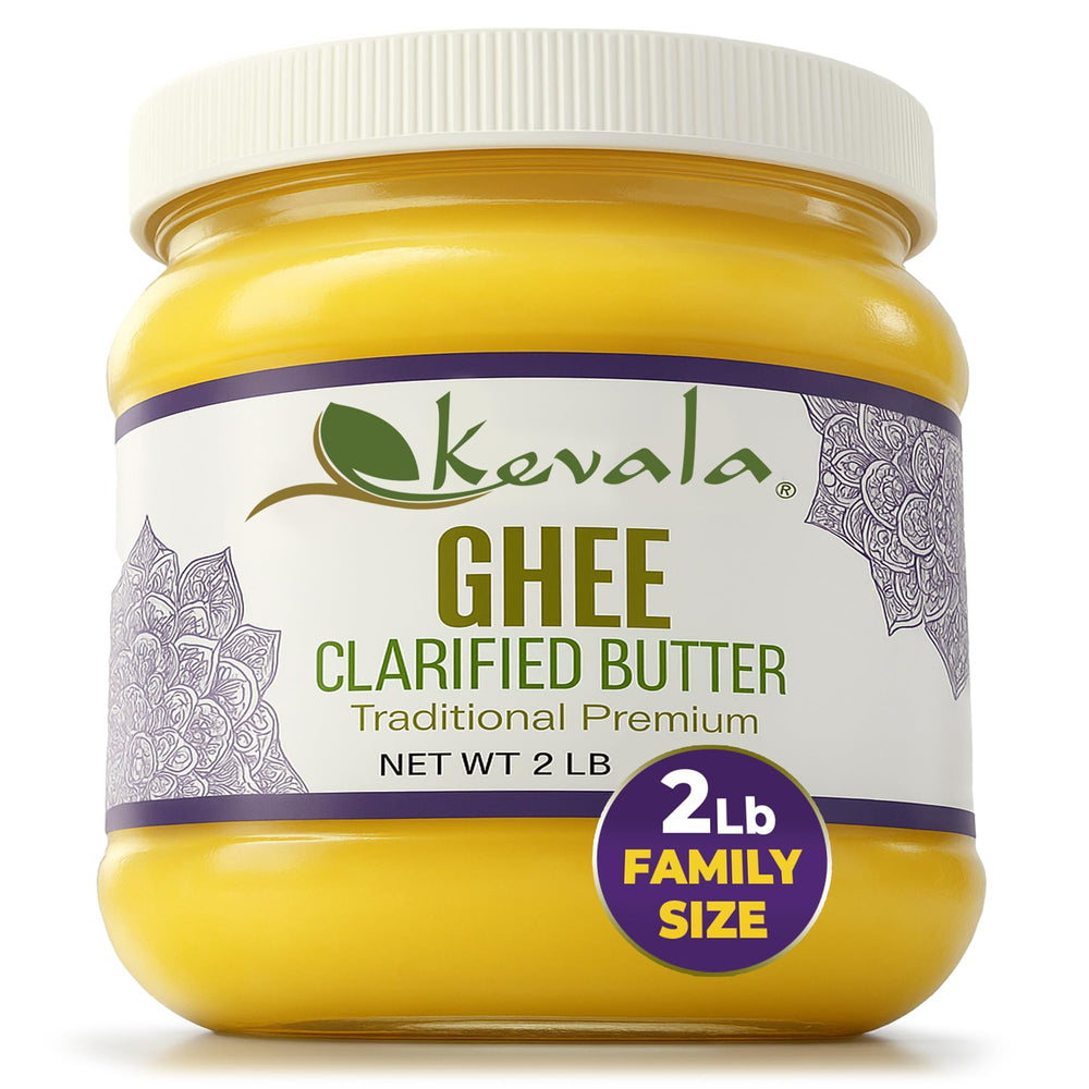Kevala clarified butter ghee bottle pour ideal for high-heat cooking.