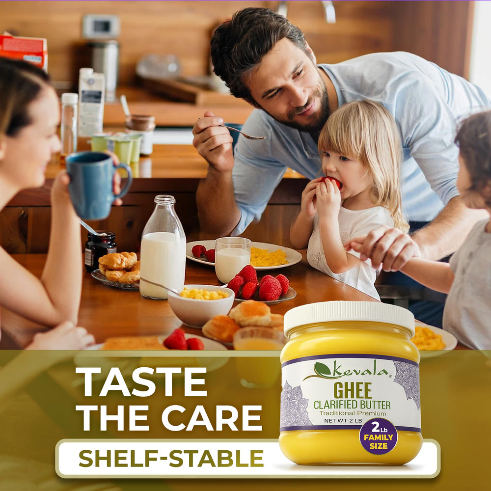 Kevala clarified butter ghee texture closeup highlights smooth mouthfeel.