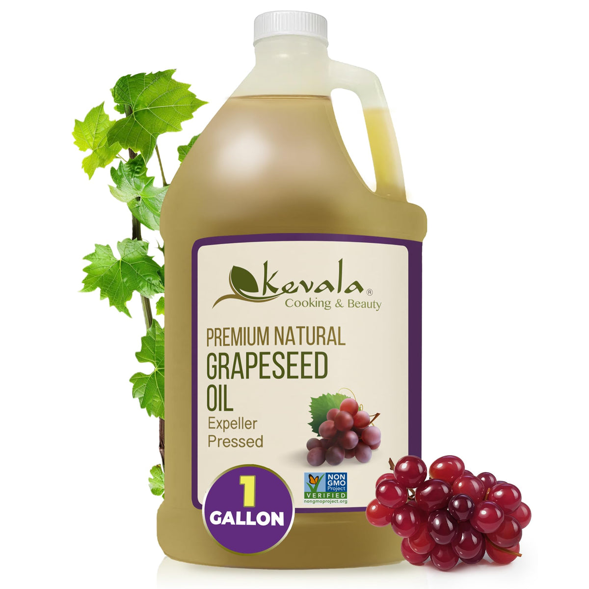Kevala grapeseed oil bottle for versatile cooking with a neutral flavor.