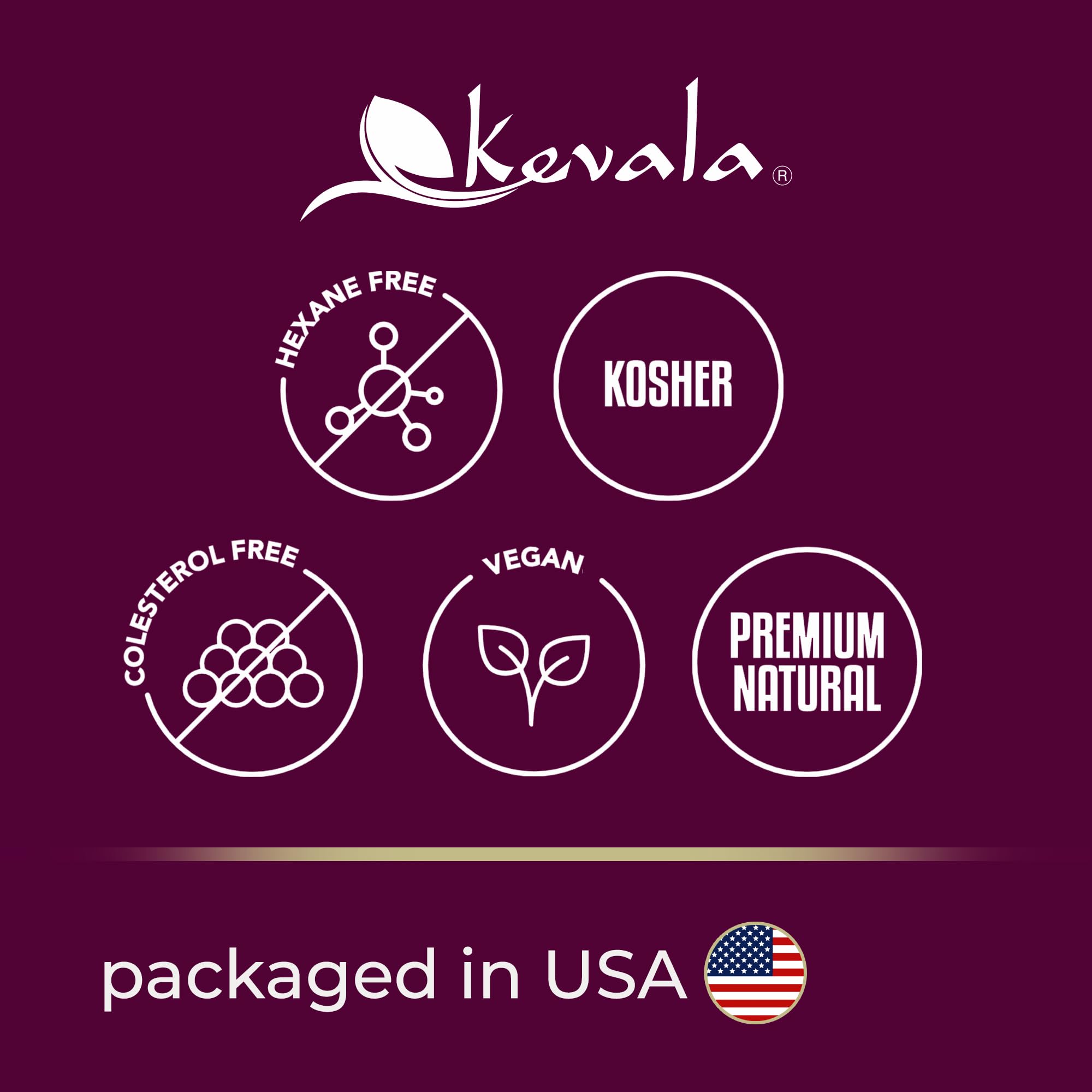 Expeller-pressed Kevala grapeseed oil label emphasizing purity.