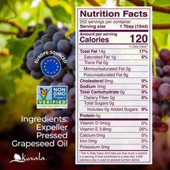 Kevala grapeseed oil pour shows smooth flow for sautéing and frying.