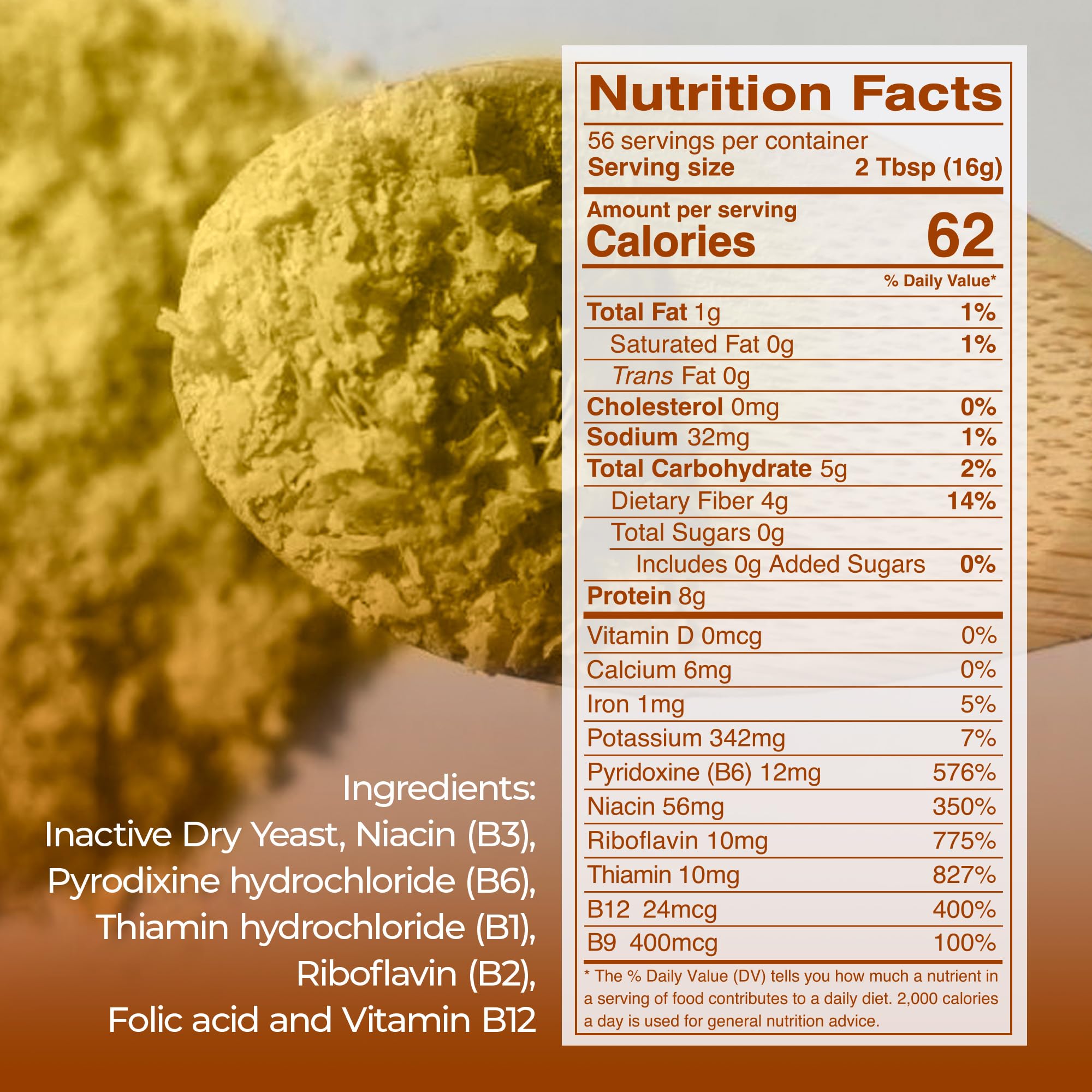 Kevala Nutritional Yeast Large Flake bucket packaging on a kitchen counter for bulk storage