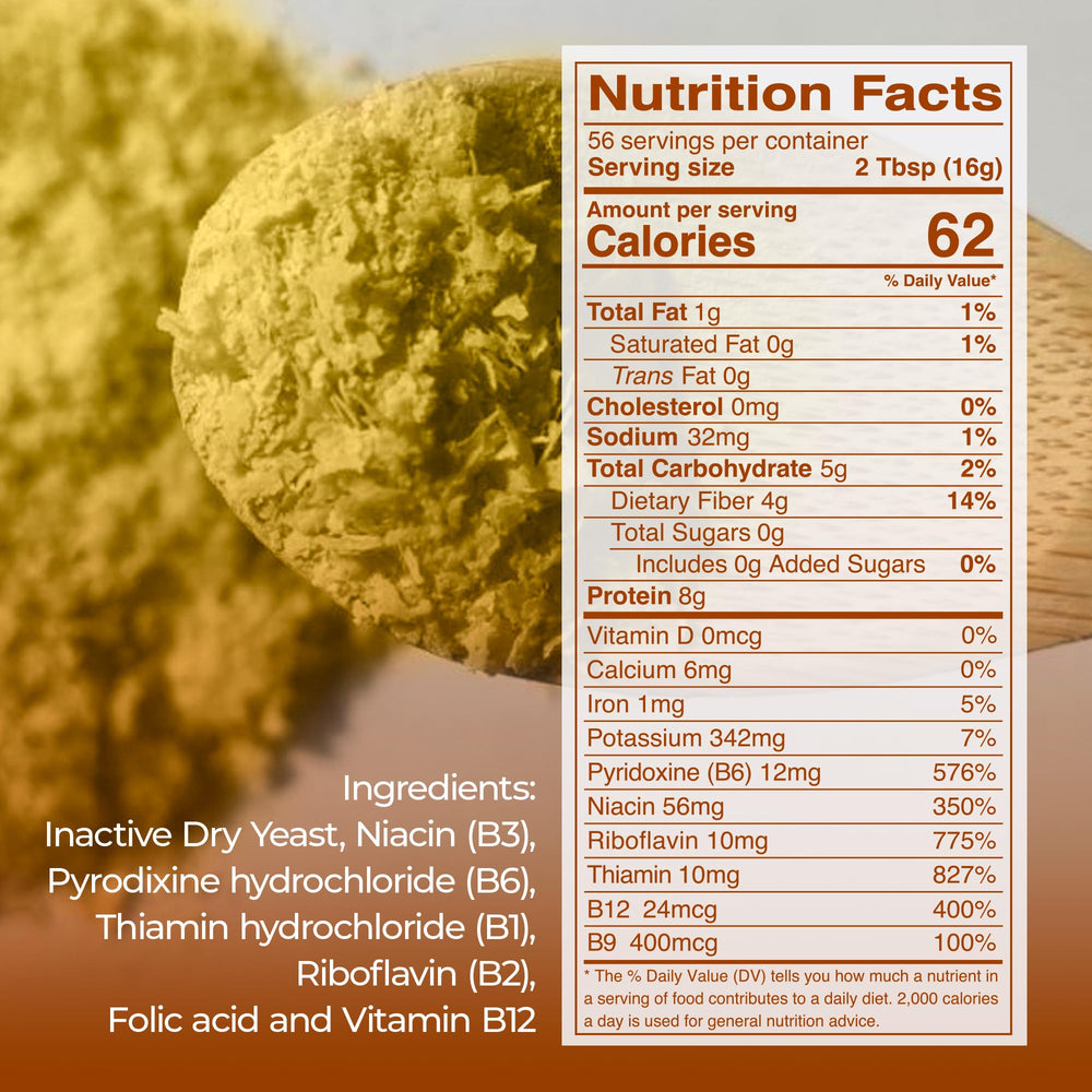 Kevala Nutritional Yeast Large Flake bucket packaging on a kitchen counter for bulk storage