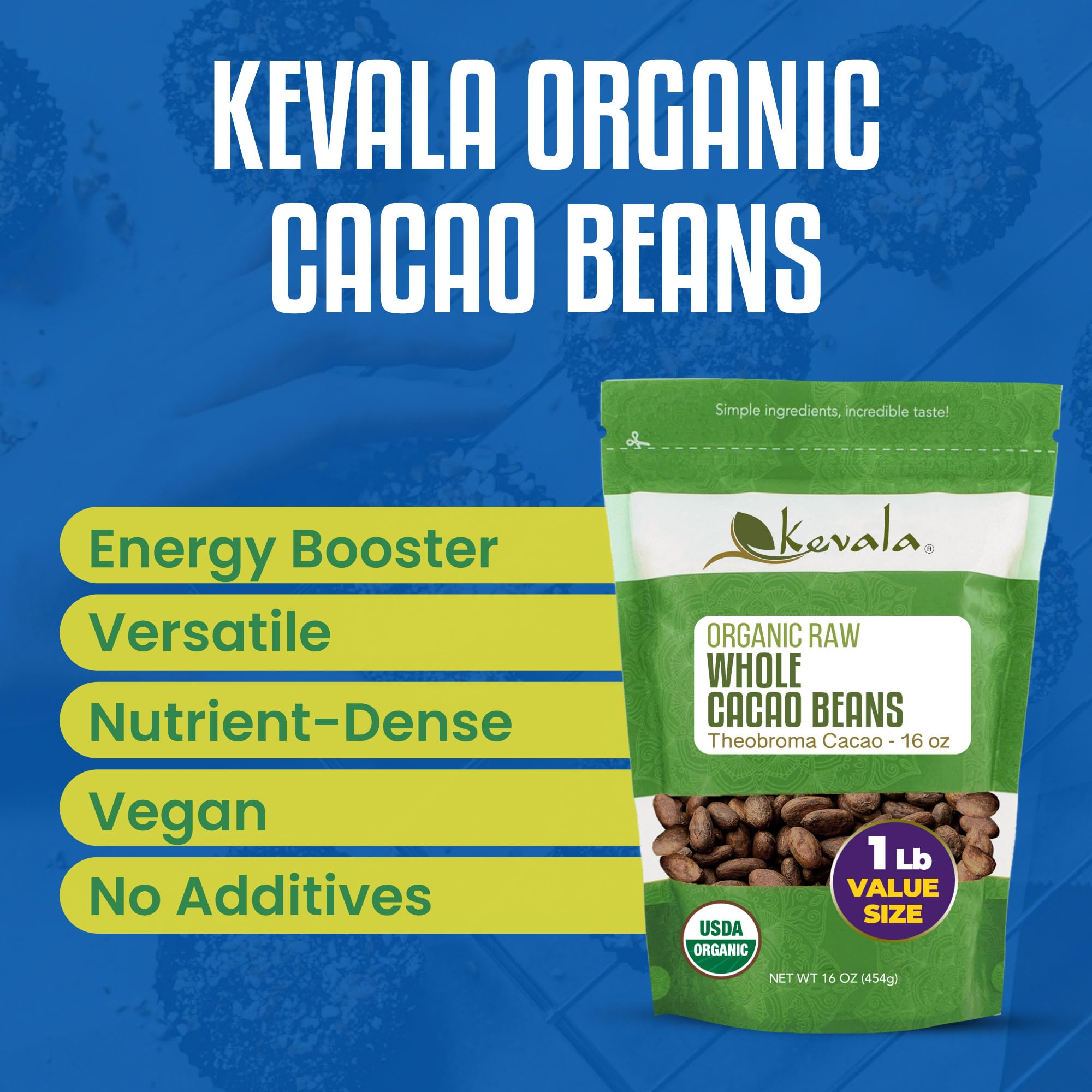 Kevala cacao beans as cacao nibs for crunchy toppings and baking.