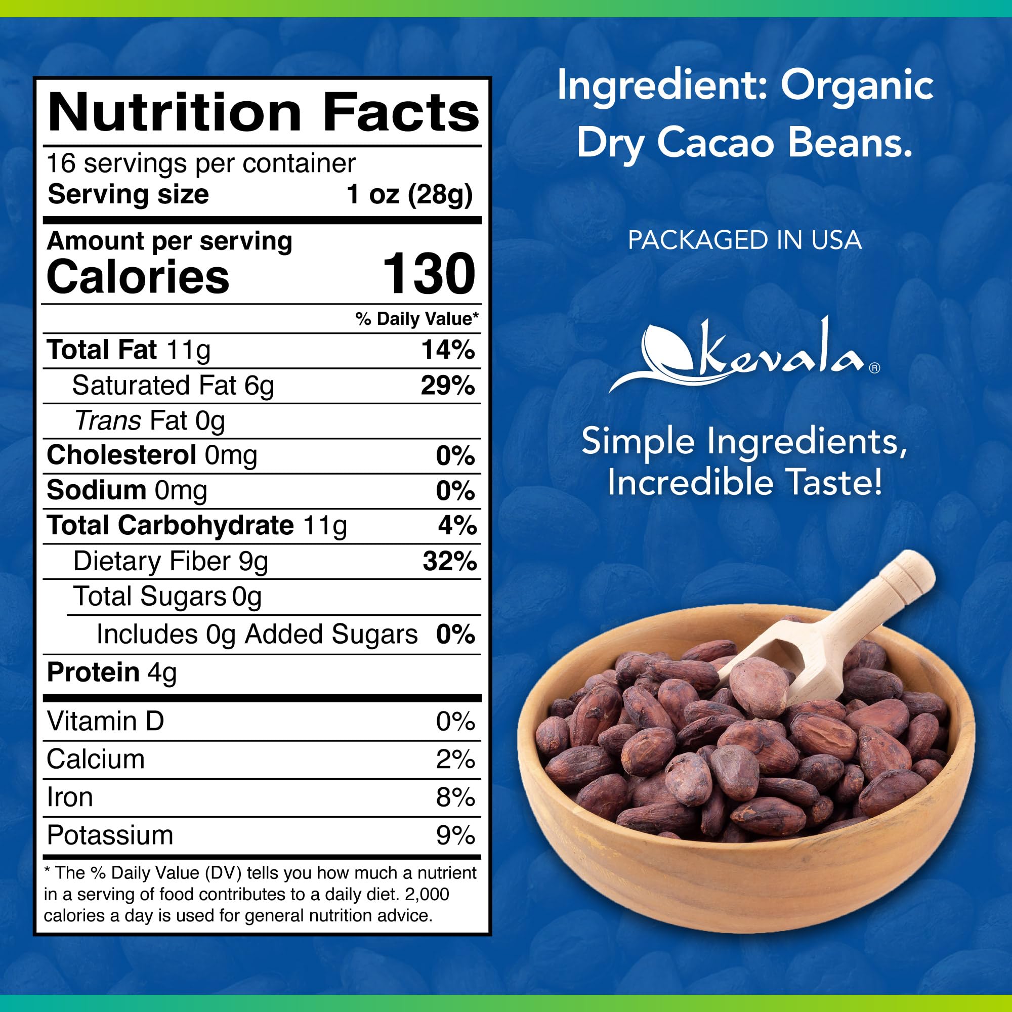 Kevala cacao beans ready-to-eat sugar-free snack with natural richness.