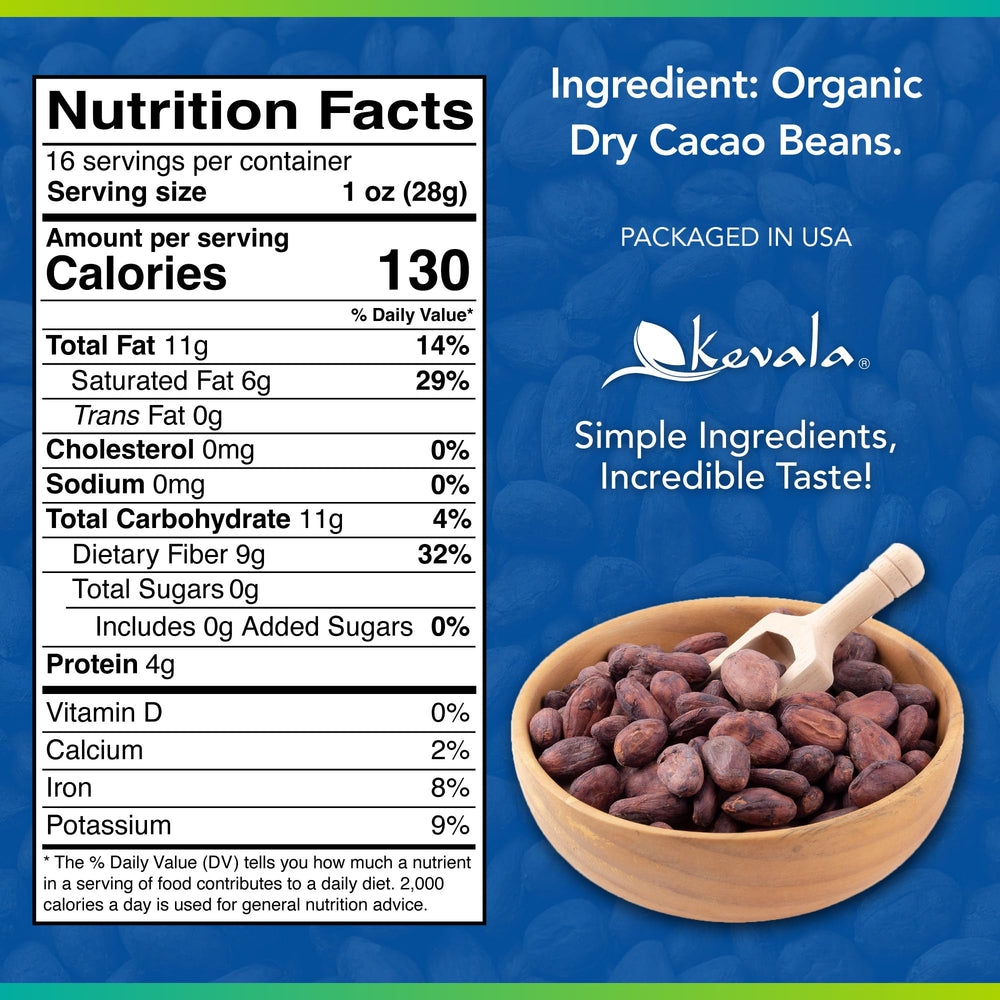 Kevala cacao beans ready-to-eat sugar-free snack with natural richness.