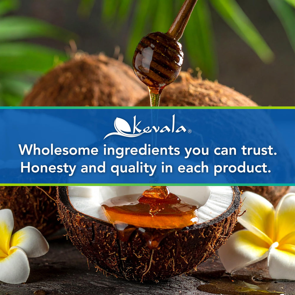 Kevala Organic Coconut Nectar label detail highlights USDA Organic certification and vegan formula