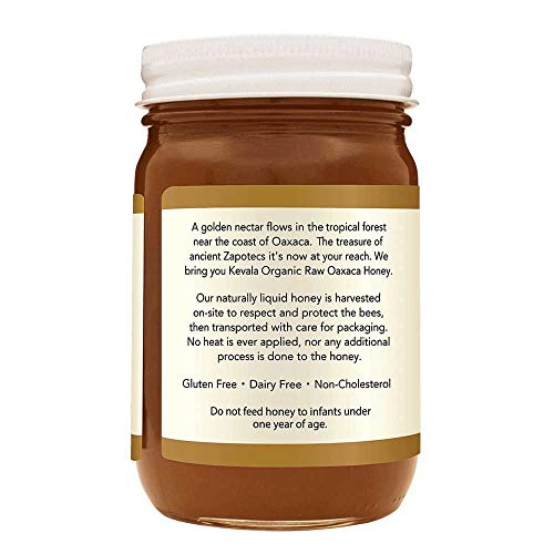 Kevala honey label details highlight organic, non-GMO, kosher certifications.