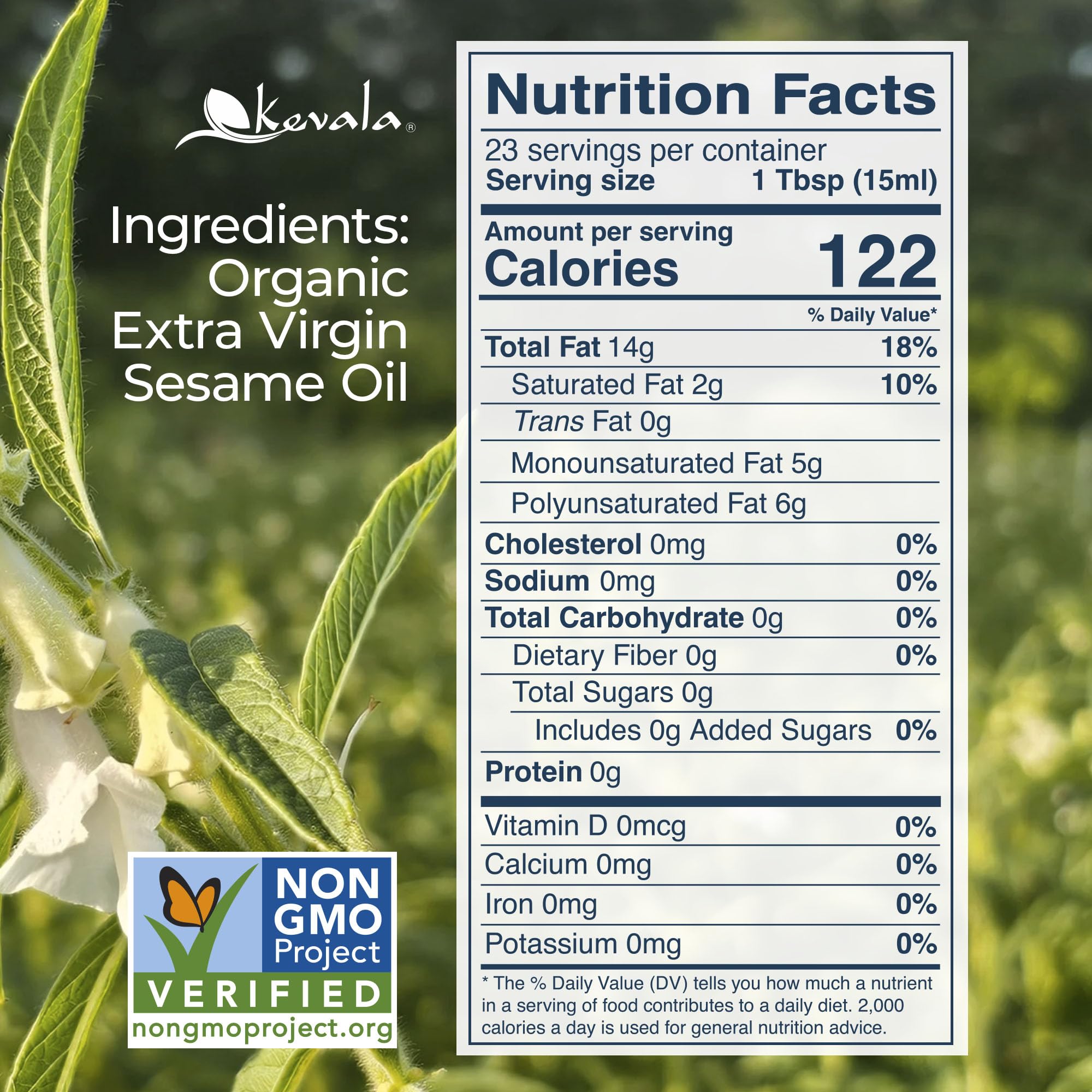 Kevala sesame oil pour showing smooth flow for sautéing and flavor