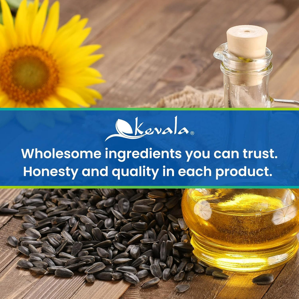 Kevala Organic Sunflower Oil skin care use for nourished hair and skin.