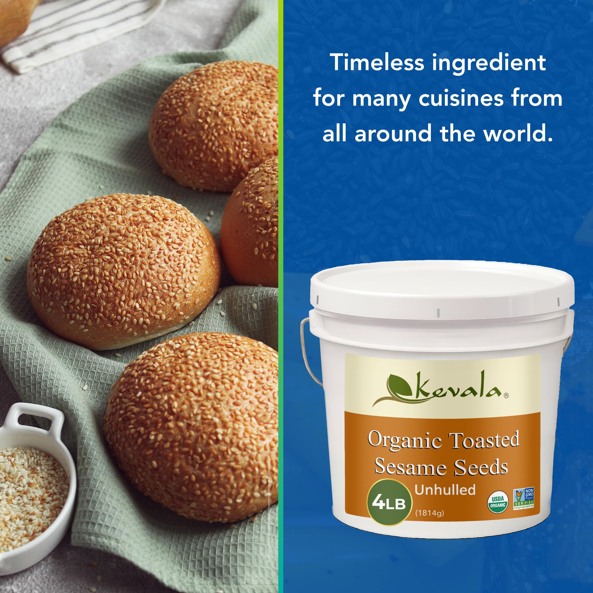 Kevala sesame seeds sprinkled on salad for texture and nutty flavor