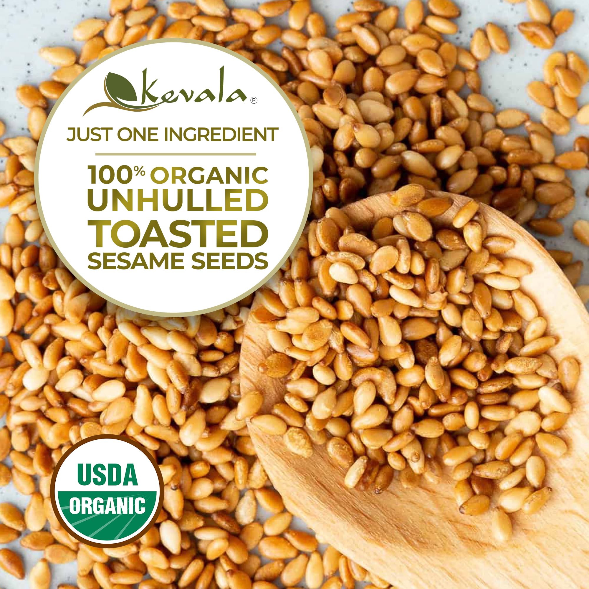 Kevala organic sesame seeds unhulled resealable bag, easy storage after cooking.