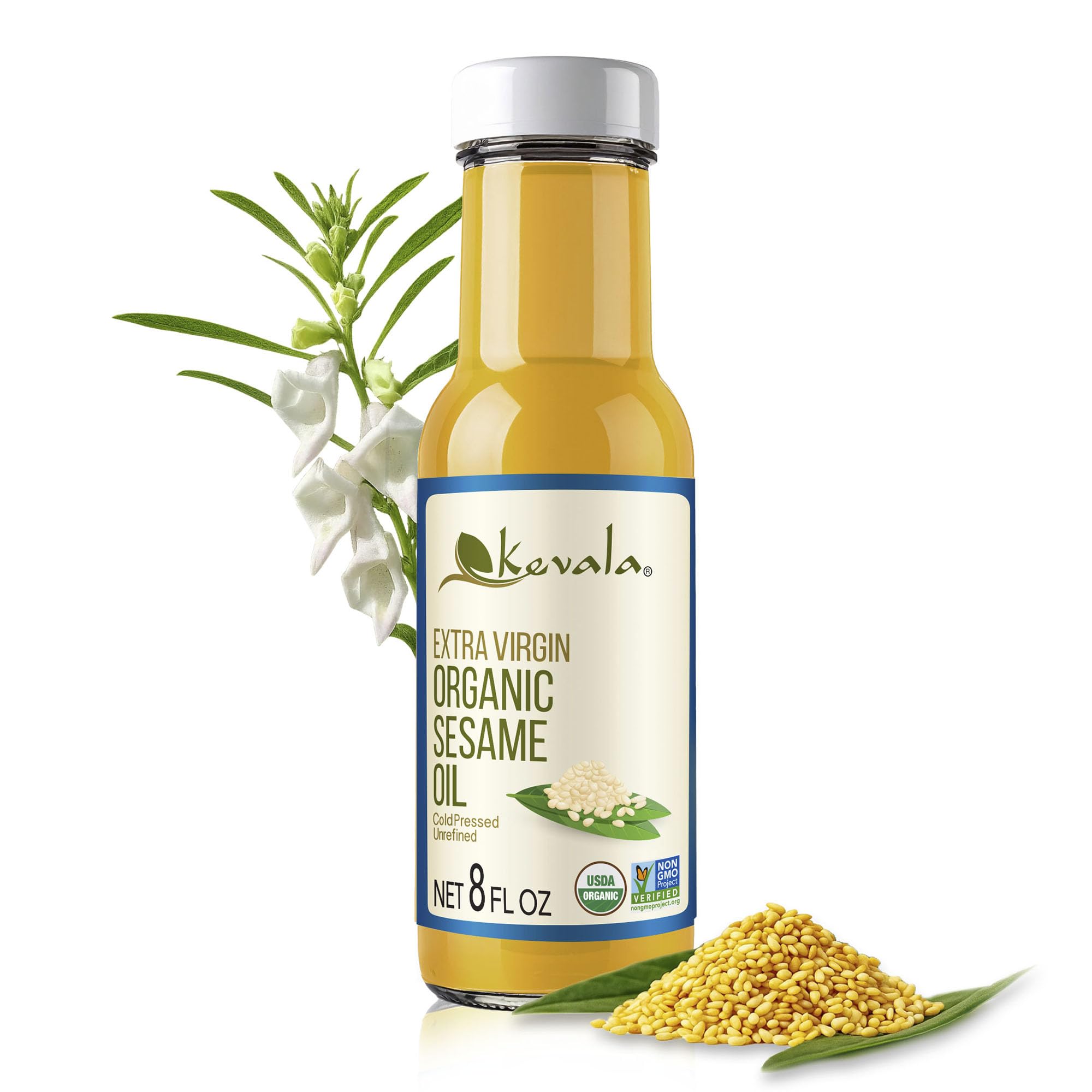 Kevala Sesame Oil bottle pouring for high-heat cooking