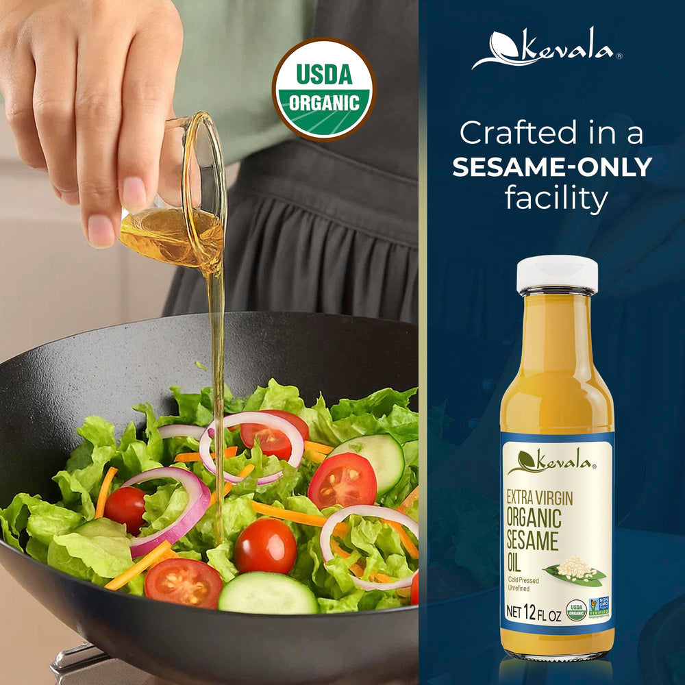 Kevala sesame oil applied to hair care for shine and manageability