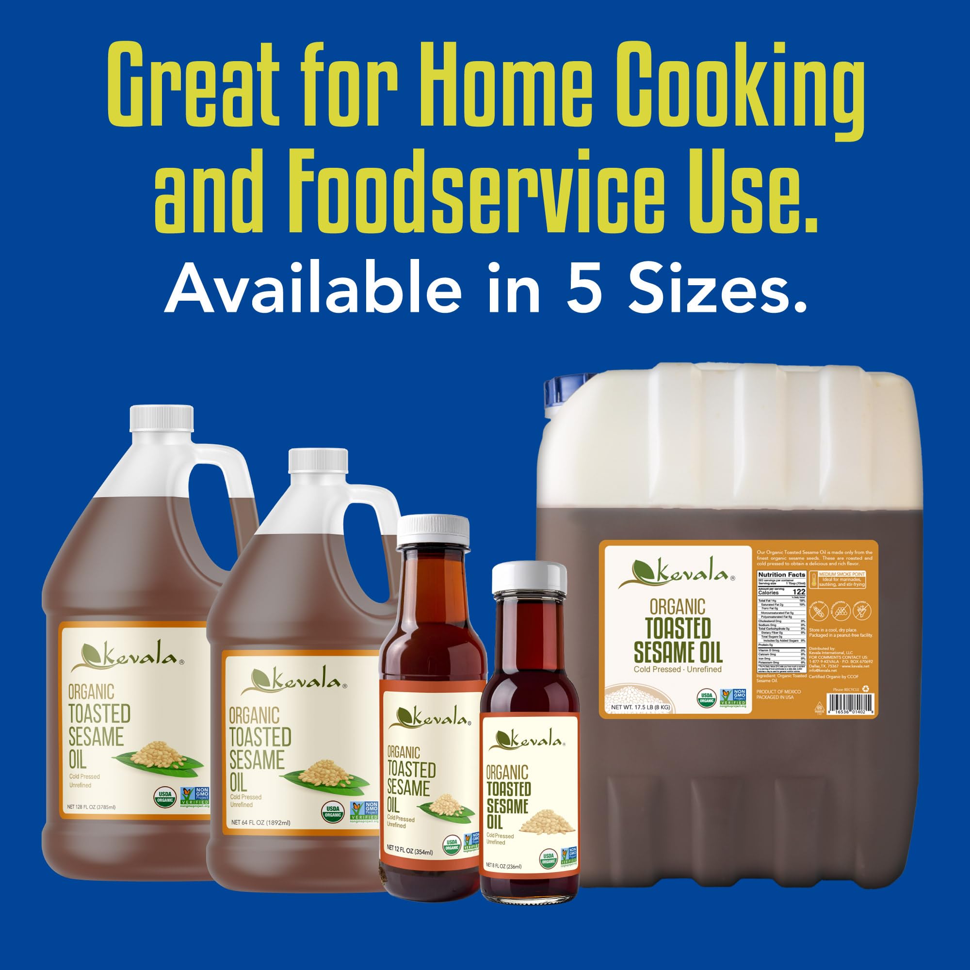 Kevala Toasted Sesame Oil in a hot pan for medium-heat cooking.
