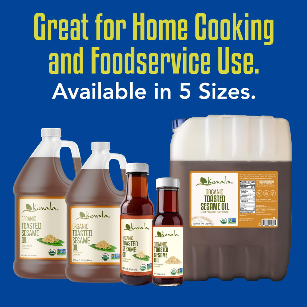 Kevala Toasted Sesame Oil in a hot pan for medium-heat cooking.
