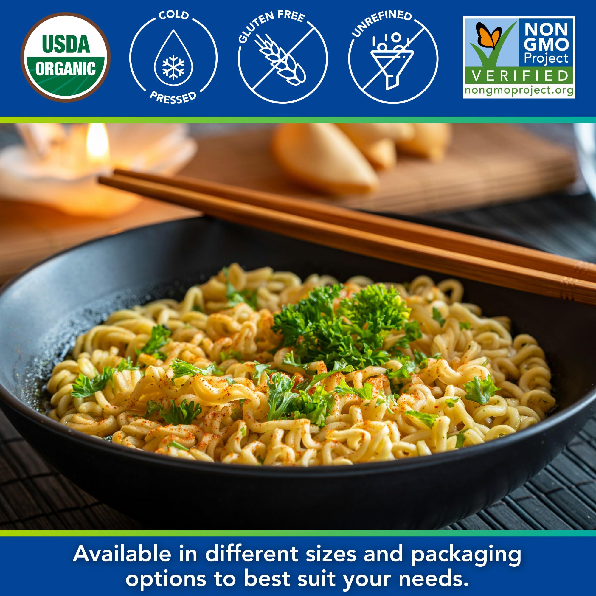 Kevala toasted sesame oil bottle with wok, perfect for mid-heat cooking.