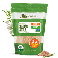 Kevala toasted sesame seeds hulled bag front: gluten-free pantry staple with rich, nutty flavor.