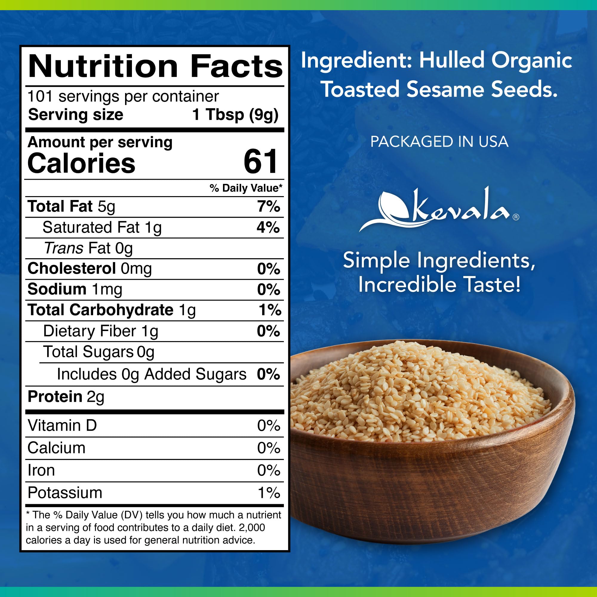 Kevala toasted sesame seeds hulled closeup: premium seeds delivering crunch in salads and stir-fries.