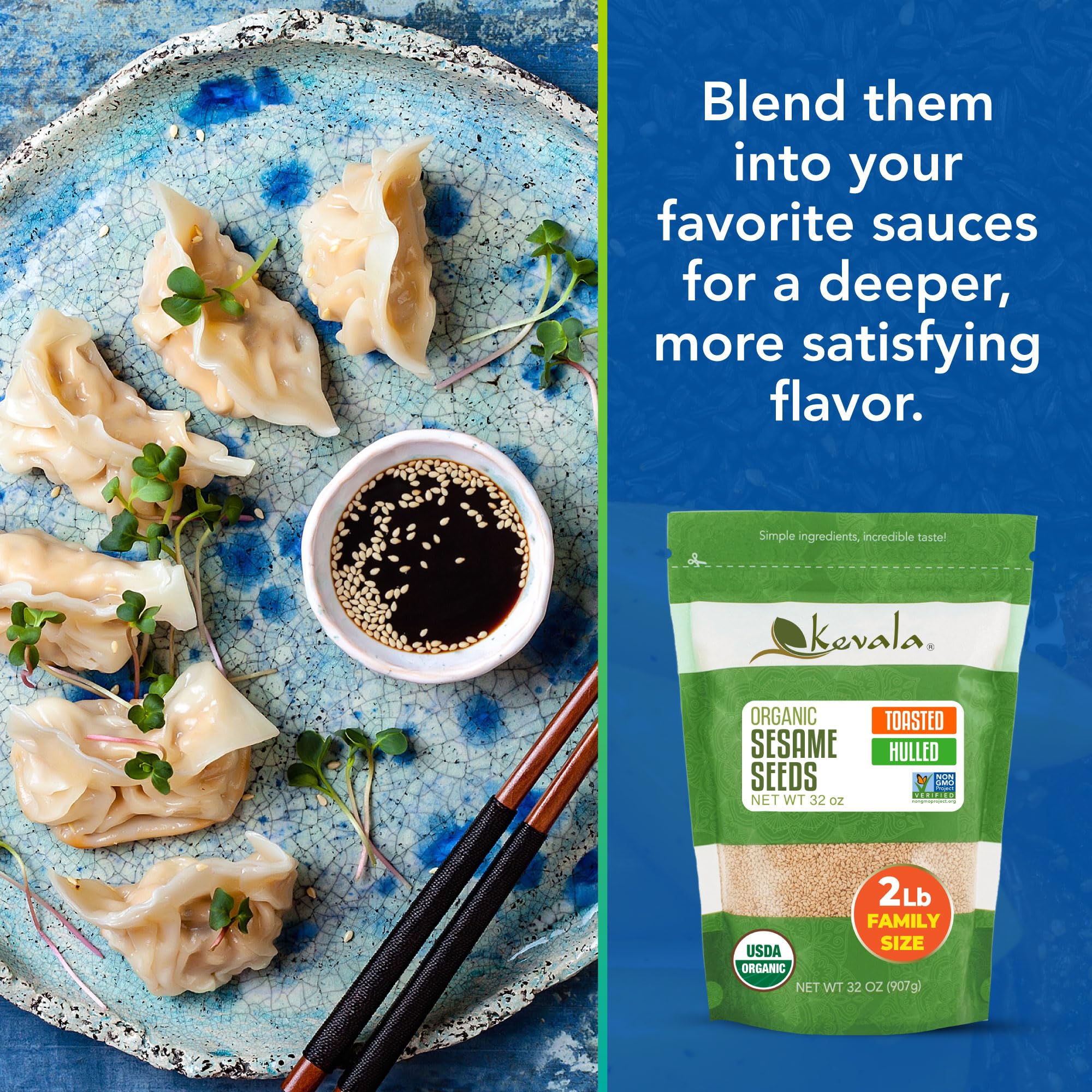 Kevala toasted sesame seeds hulled dessert-topping: adds nutty aroma to treats without gluten.