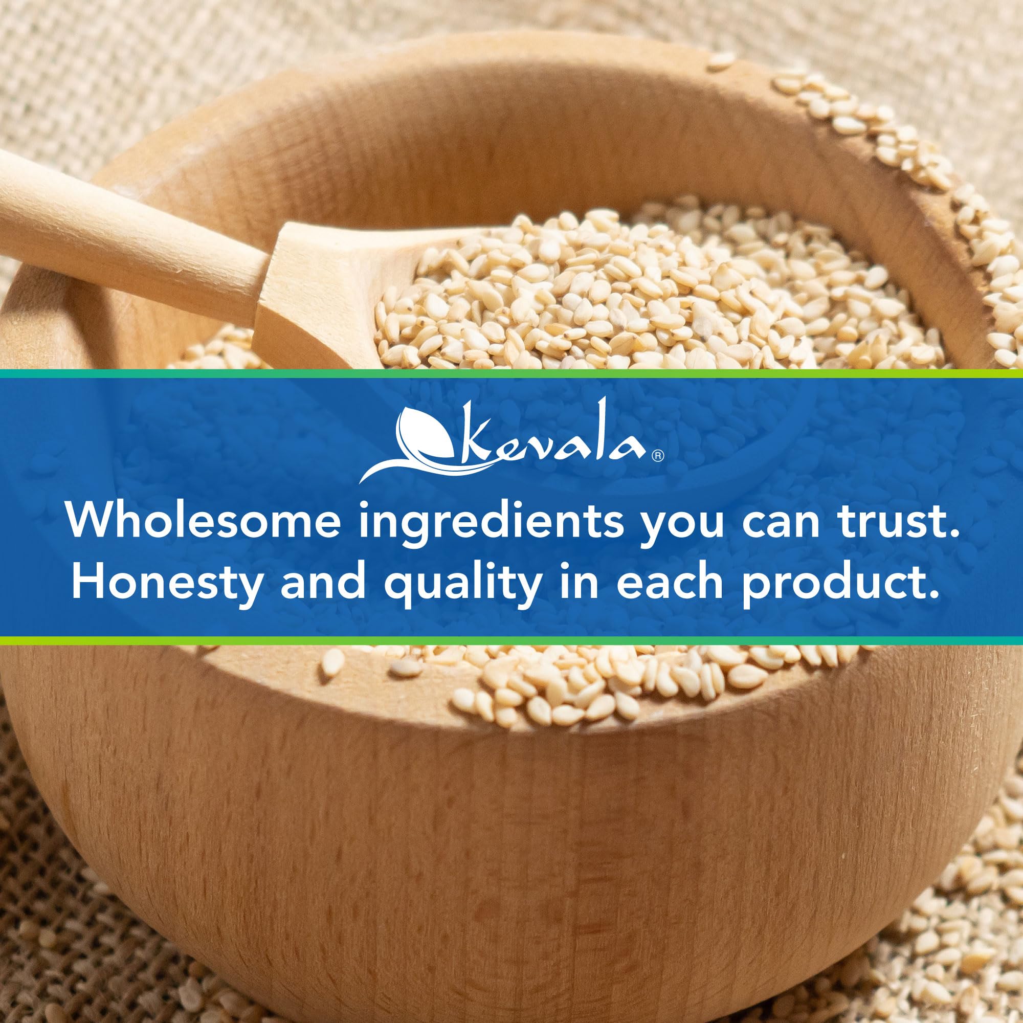 Kevala toasted sesame seeds hulled kitchen-scene: a wholesome vegan pantry staple.