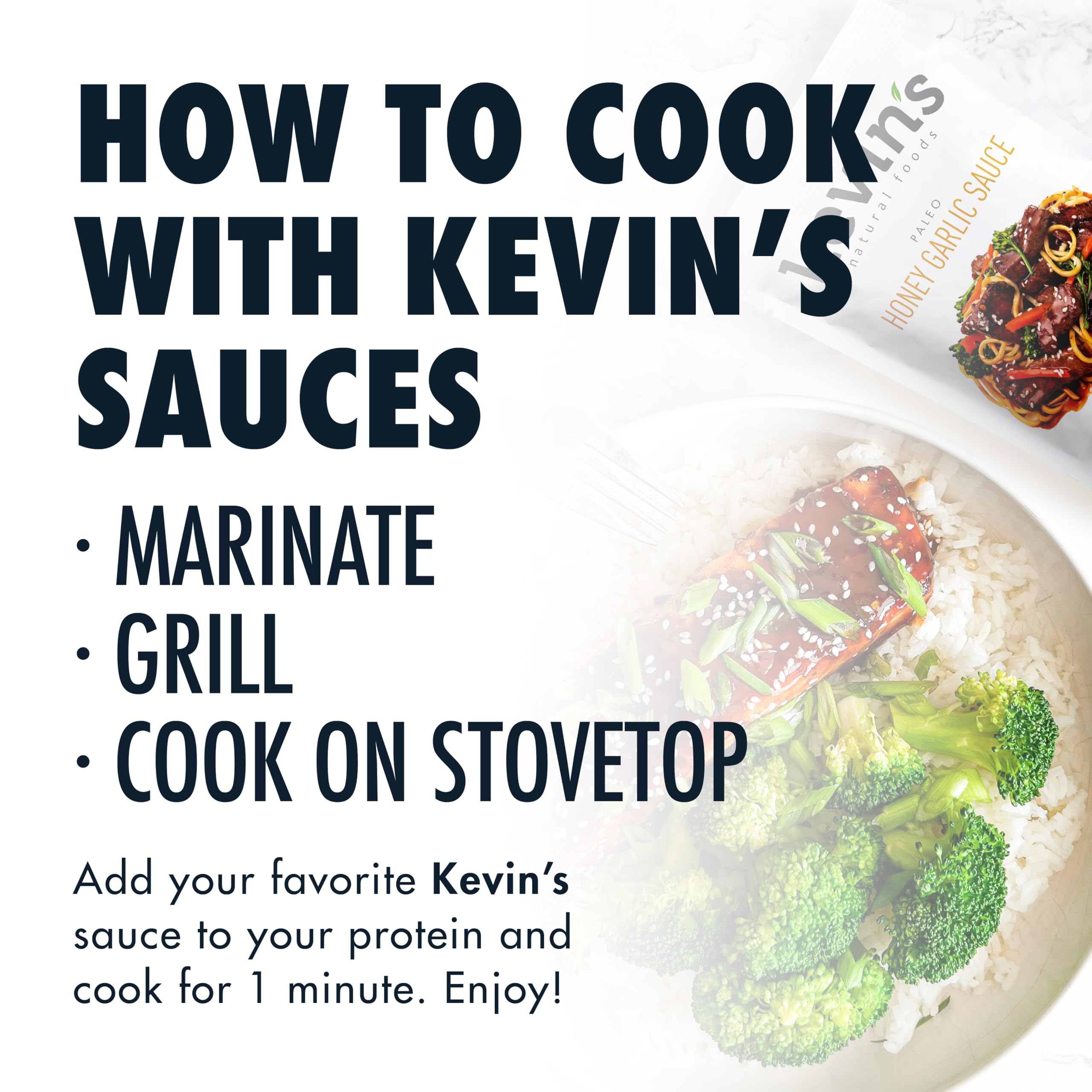 Kevin's Natural Foods back-of-pack recipe card—10-minute meal idea included.