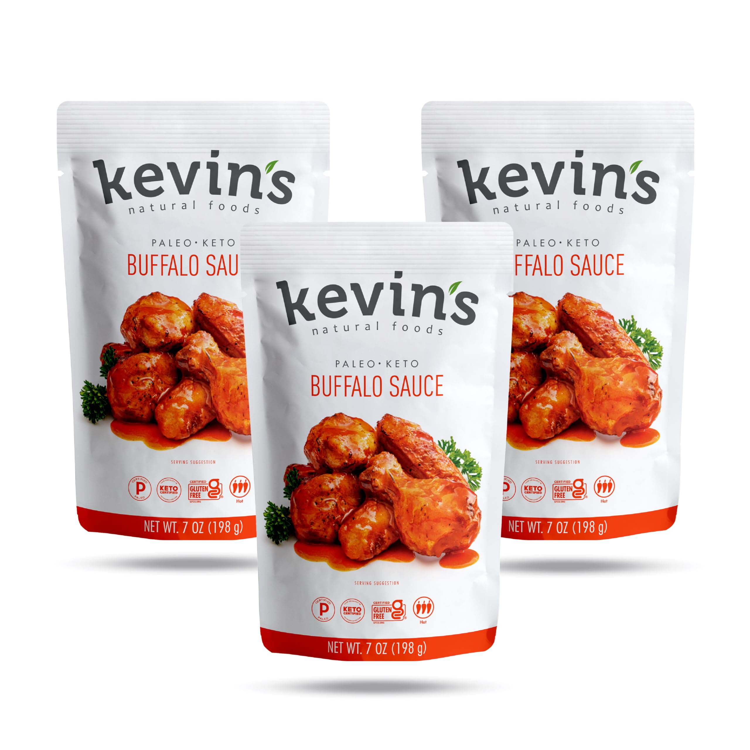 Kevin's Natural Foods Buffalo Sauce bottle ready for wings and quick keto meals.