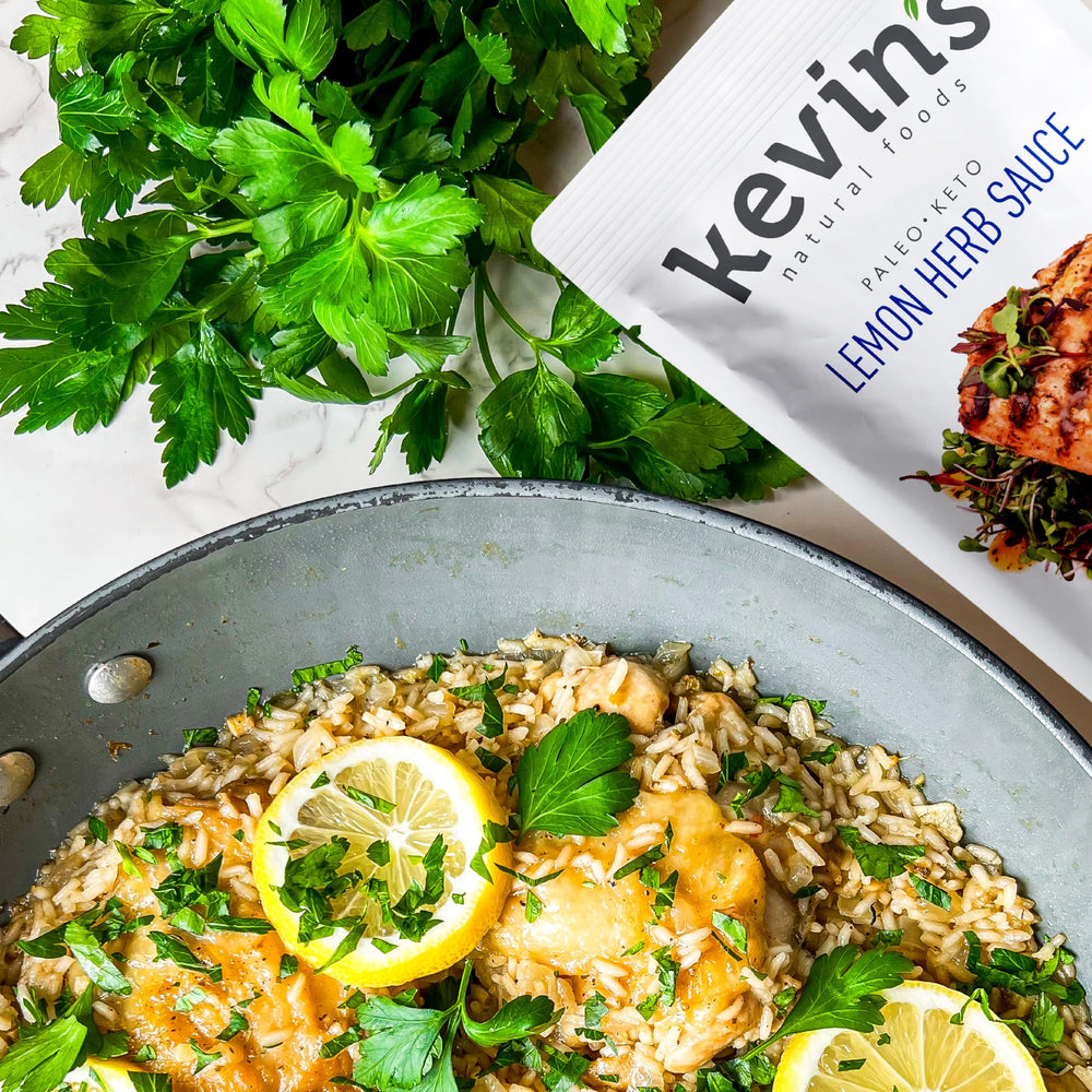 Kevin's Lemon Herb Sauce label close-up highlighting paleo and keto certifications