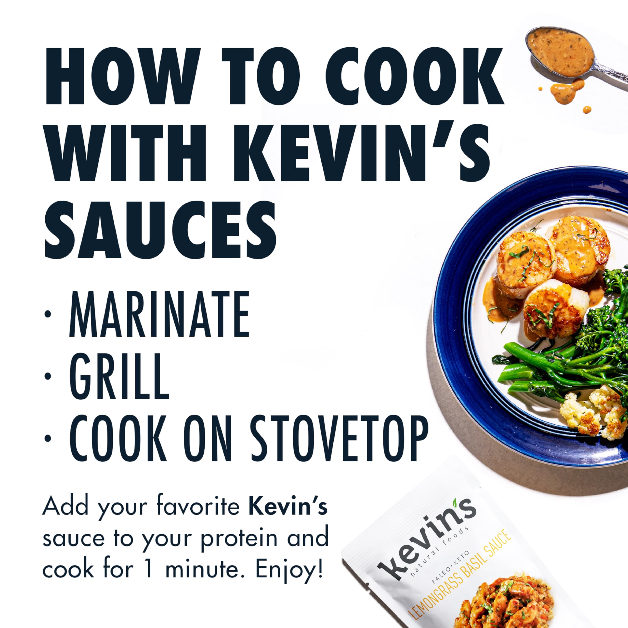 Kevin's Lemongrass Basil Sauce Keto and Paleo certified label.