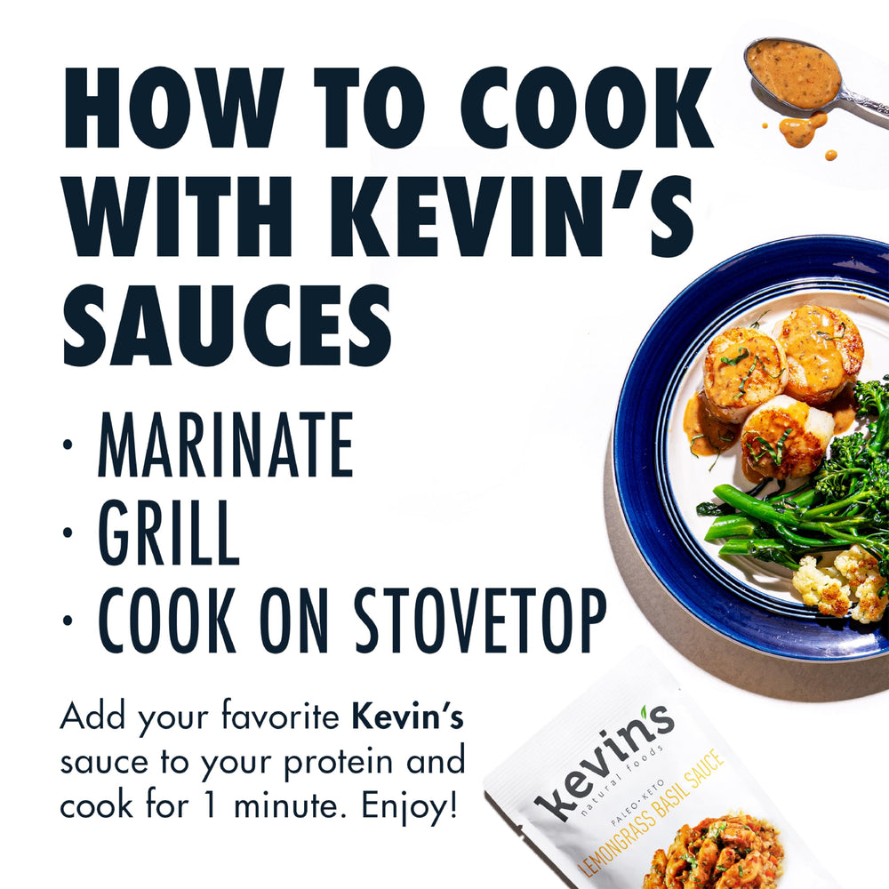 Kevin's Lemongrass Basil Sauce Keto and Paleo certified label.