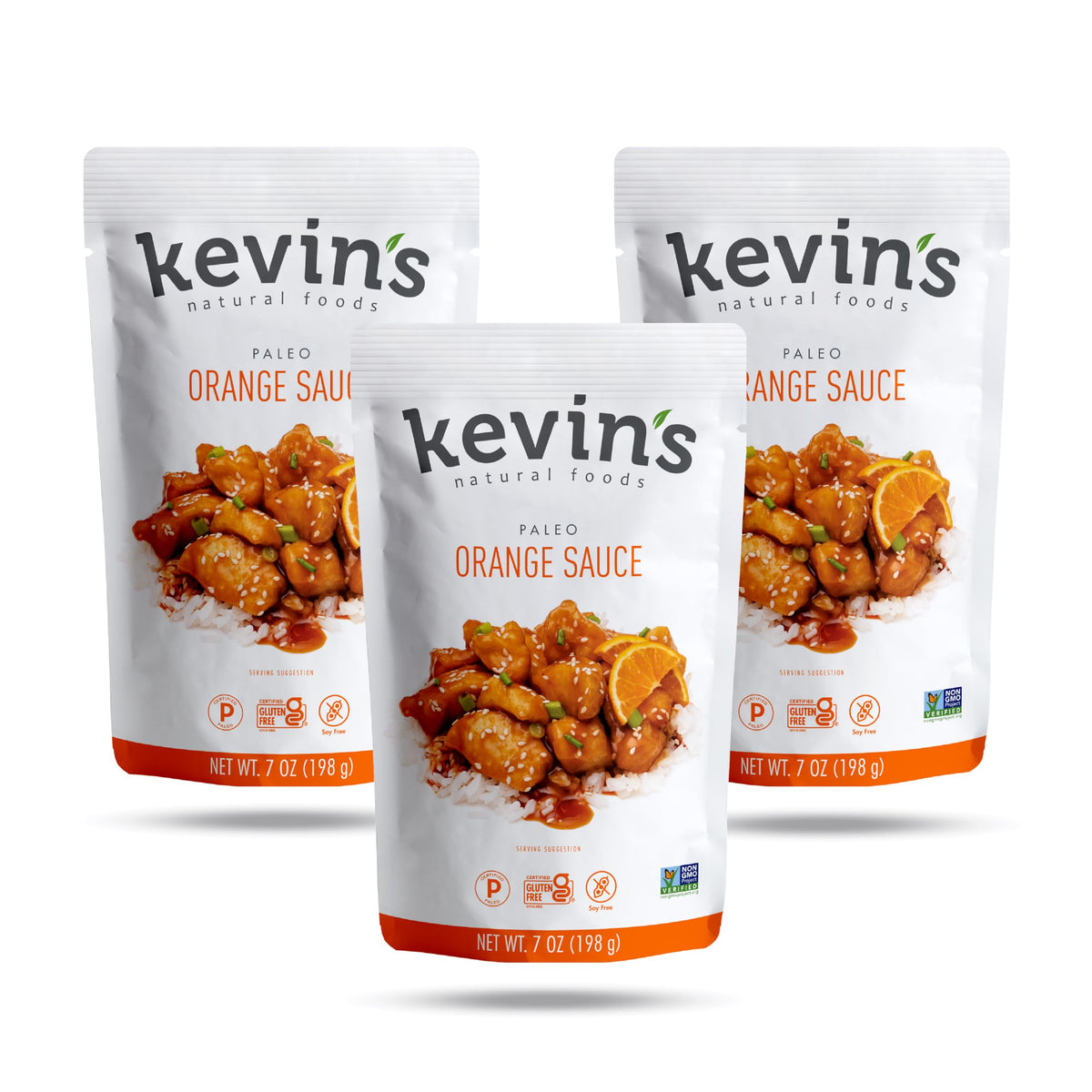 Kevin's Natural Foods orange sauce pack shot highlighting the product