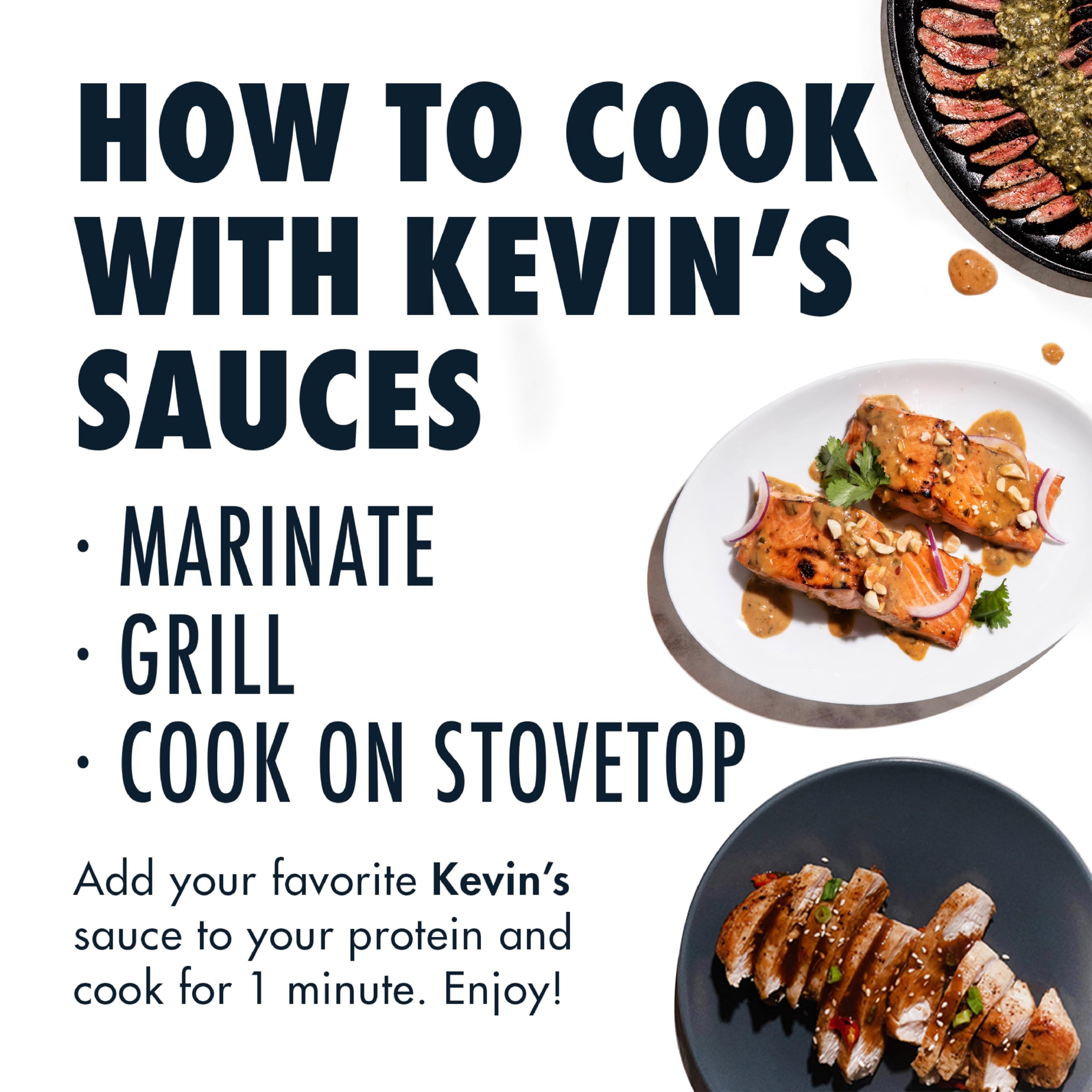 Kevin's Natural Foods simmer sauce pour-over vegetables image emphasizes fast, flavorful meals