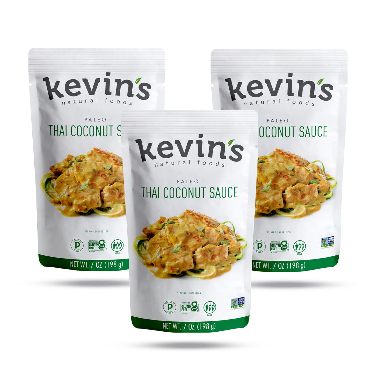 Kevin's Thai Coconut Sauce bottle—paleo, gluten-free flavor ready for quick weeknight meals.