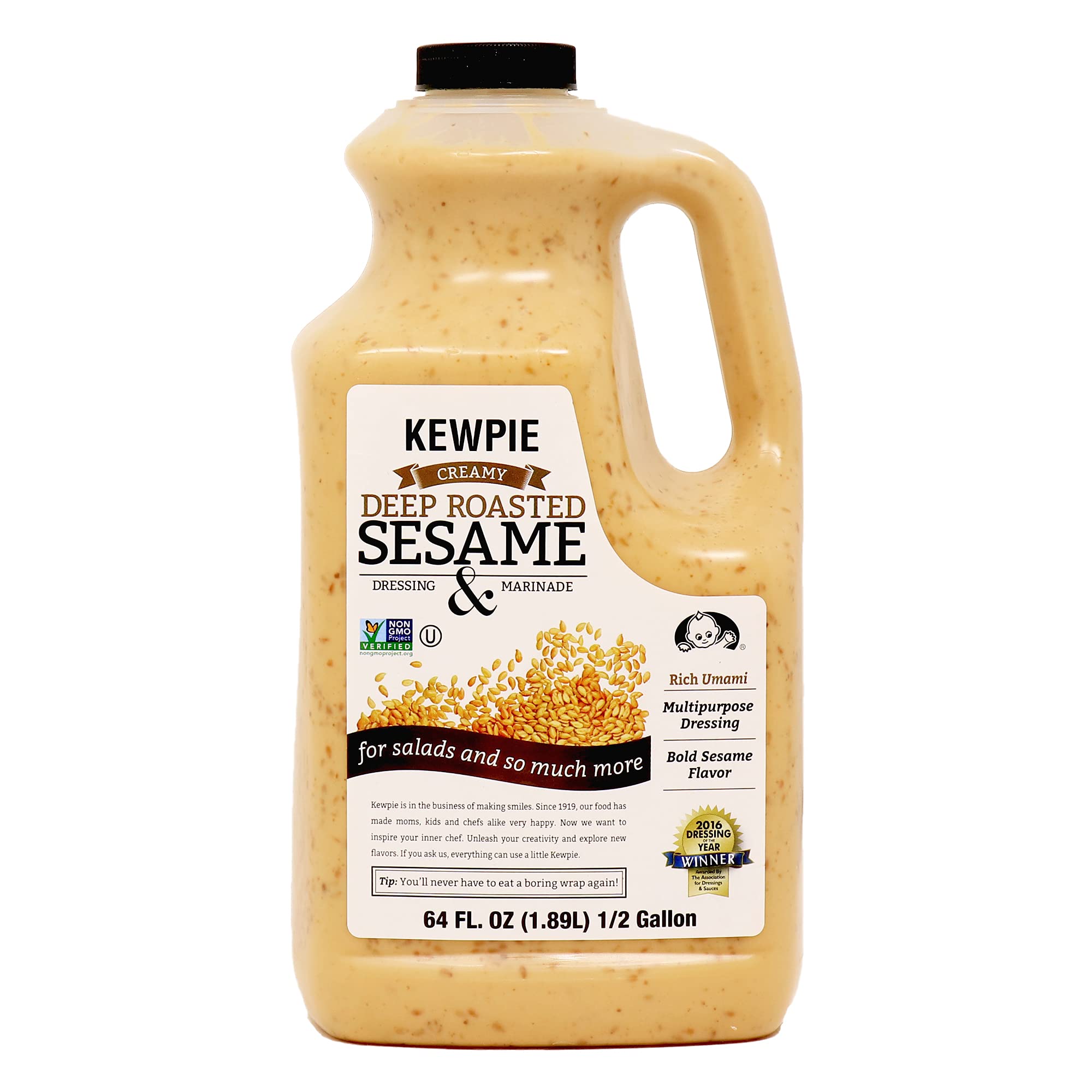 Kewpie Deep Roasted Sesame Dressing 64-oz bottle highlights rich sesame flavor for versatile meals.