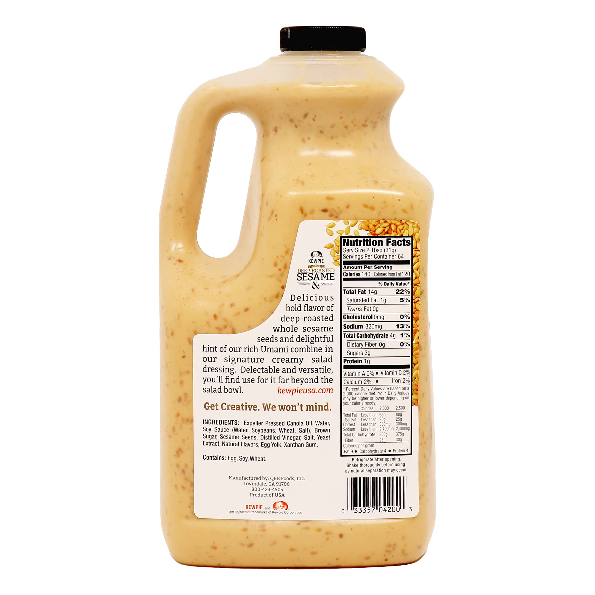 Close-up bottle label noting large 64 oz size and kosher, non-GMO status.