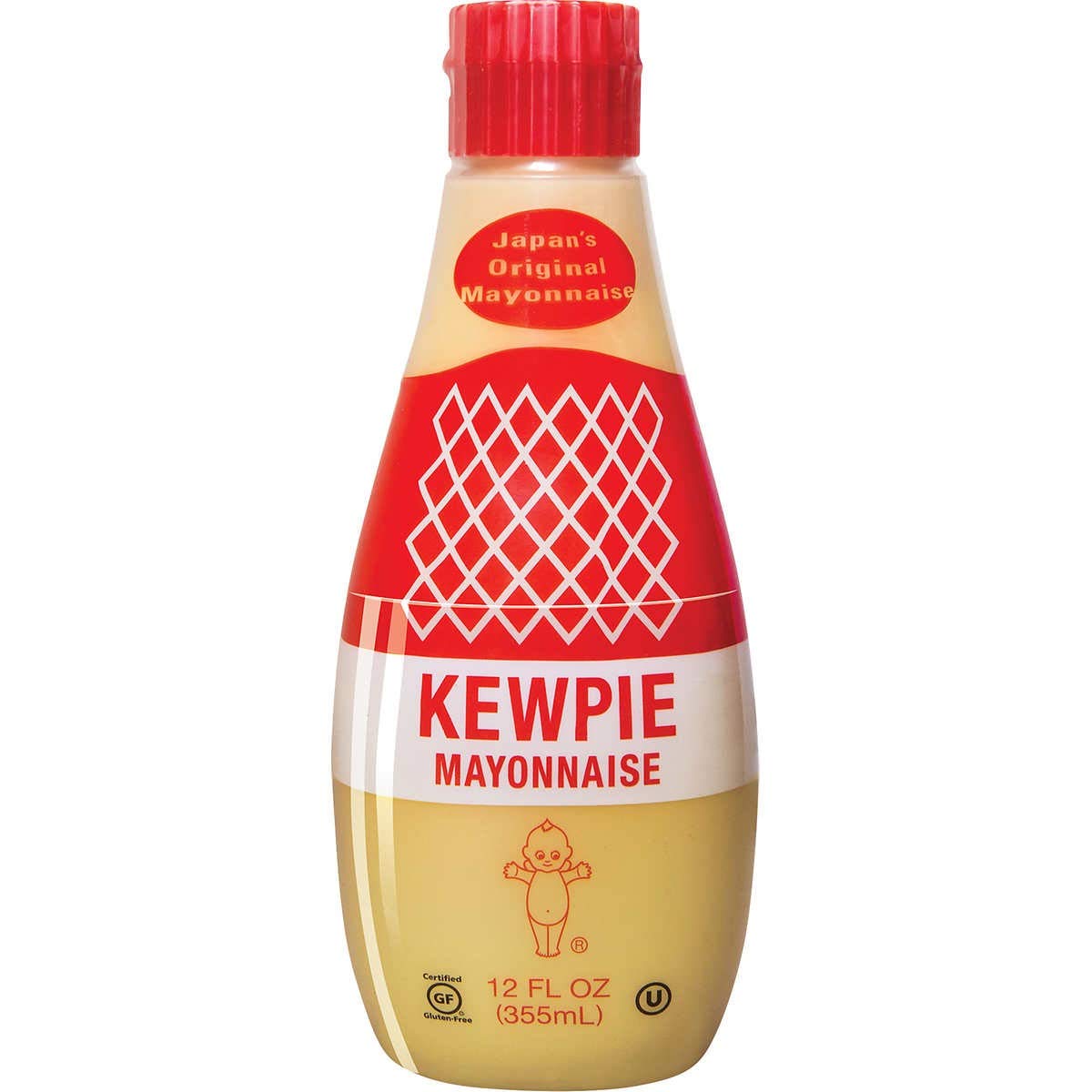 Kewpie Japanese Mayo bottle pour, showcasing rich umami mayo for sandwiches and dips.