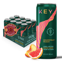 KEY Ketone Drink 12-pack grapefruit peach front view for steady energy